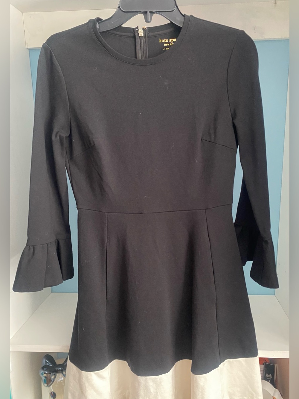 Kate Spade classic blk fit/flare New York Broome Street Bell-Sleeve Ponte Dress